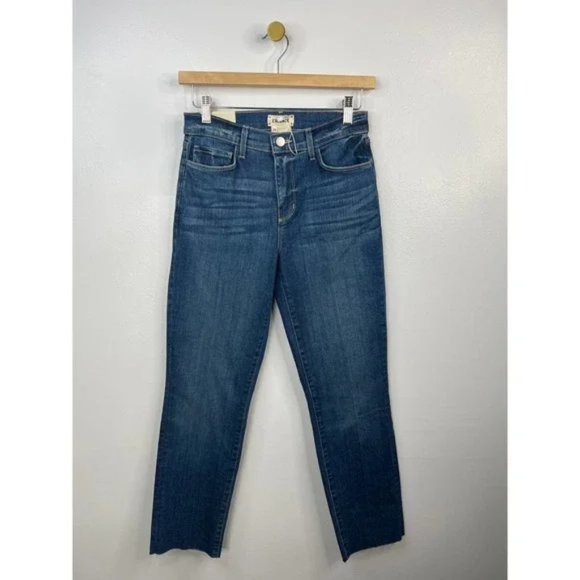 L'Agence Sada High Rise Crop Slim Faded Raw Hem Jeans Crescent Size: 25 NWT - Picture 2 of 8